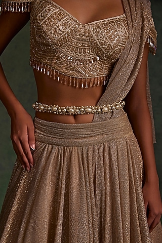 Ivory Silk & Velvet Embellished Belt by Tarun Tahiliani Accessories