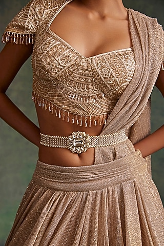 Ivory Silk & Velvet Embellished Belt by Tarun Tahiliani Accessories