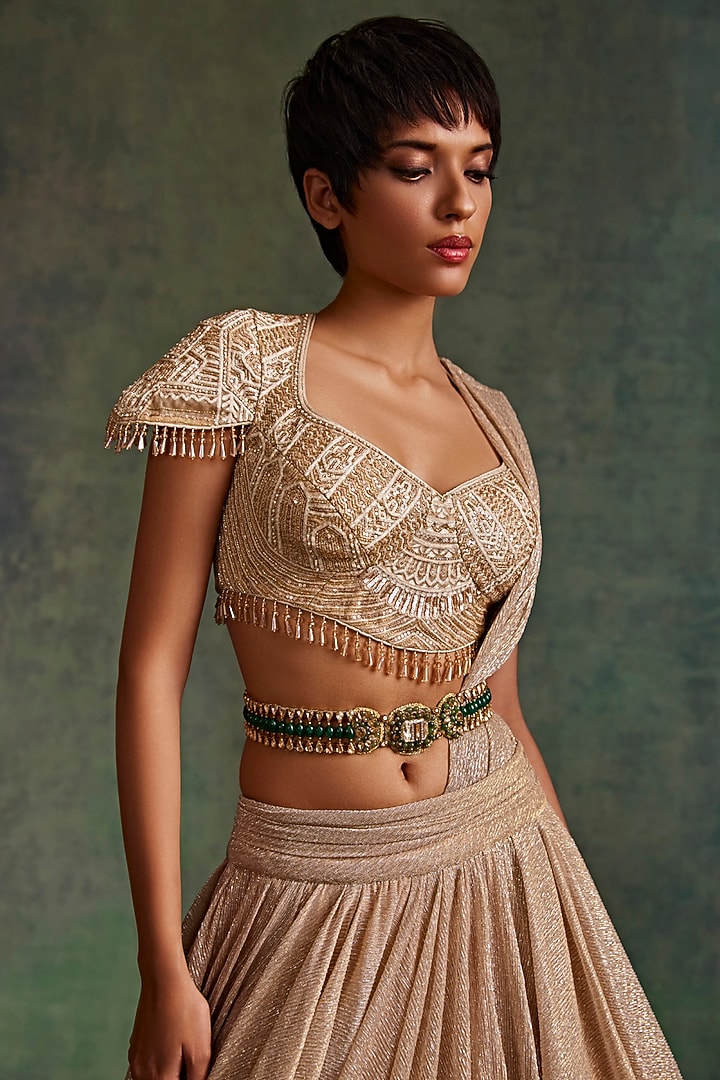 Gold & Green Silk Embellished Belt by Tarun Tahiliani Accessories at Pernia's Pop Up Shop