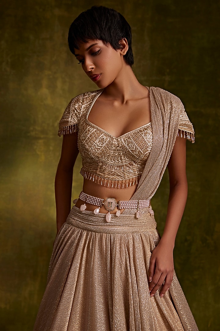 Light Pink Mesh Embellished Belt by Tarun Tahiliani Accessories at Pernia's Pop Up Shop