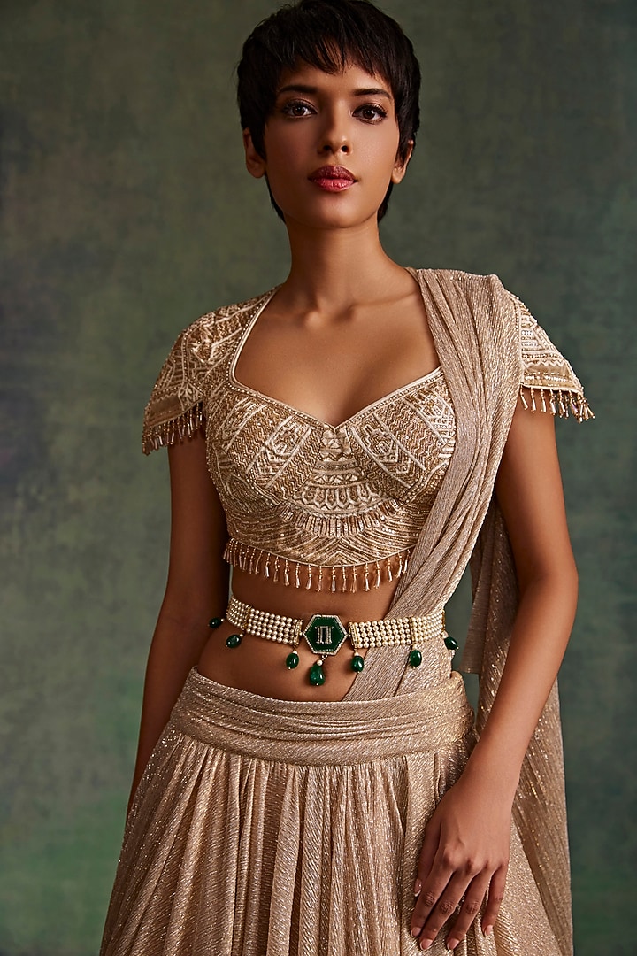 Ivory & Green Mesh Embellished Belt by Tarun Tahiliani Accessories at Pernia's Pop Up Shop