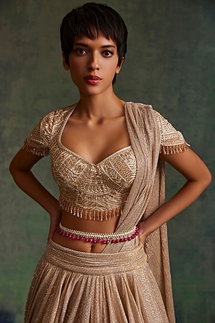 Ivory & Wine Crystal & Pearl Belt by Tarun Tahiliani Accessories at Pernia's Pop Up Shop
