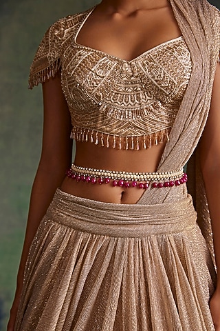 Ivory & Wine Crystal & Pearl Belt by Tarun Tahiliani Accessories