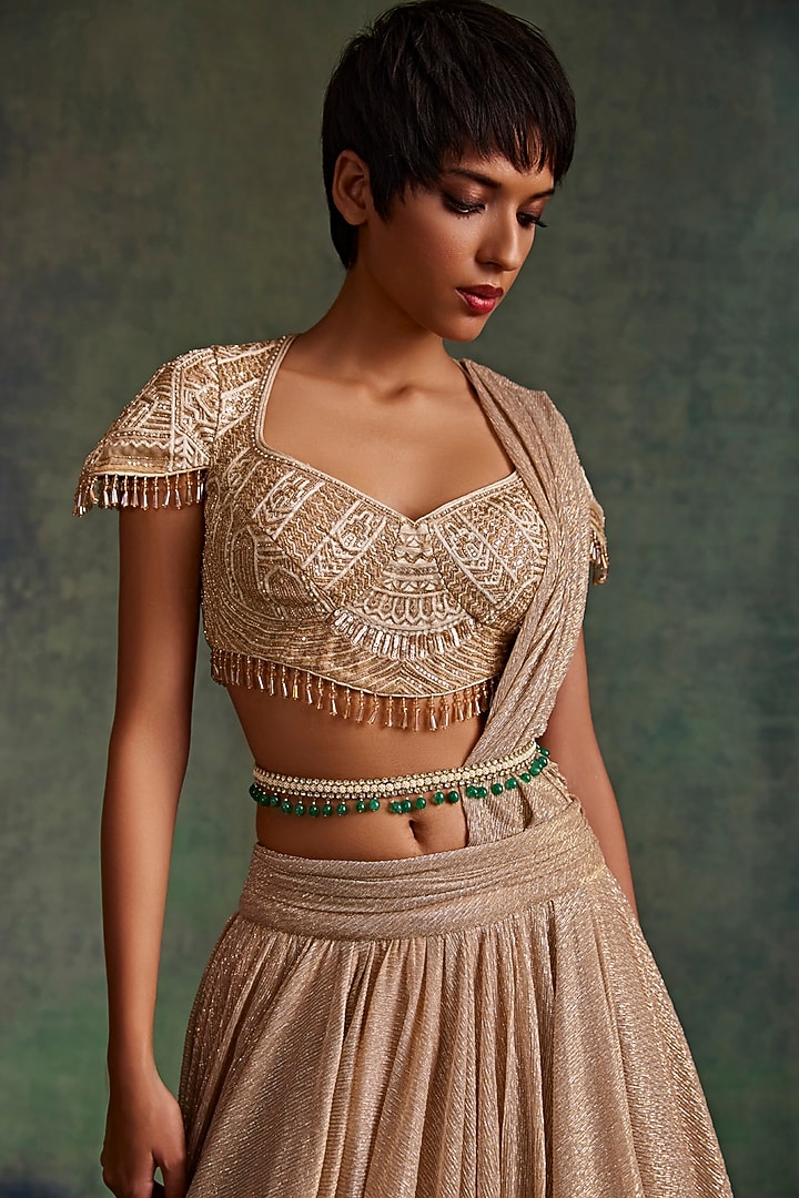 Ivory & Green Crystal & Pearl Belt by Tarun Tahiliani Accessories at Pernia's Pop Up Shop