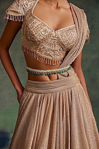 Ivory & Green Crystal & Pearl Belt by Tarun Tahiliani Accessories