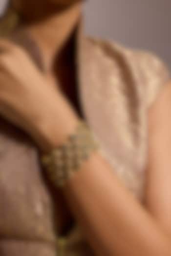 Gold Finish Emerald Stone & Zircon Layered Bracelet In Sterling Silver by Tarun Tahiliani Accessories at Pernia's Pop Up Shop