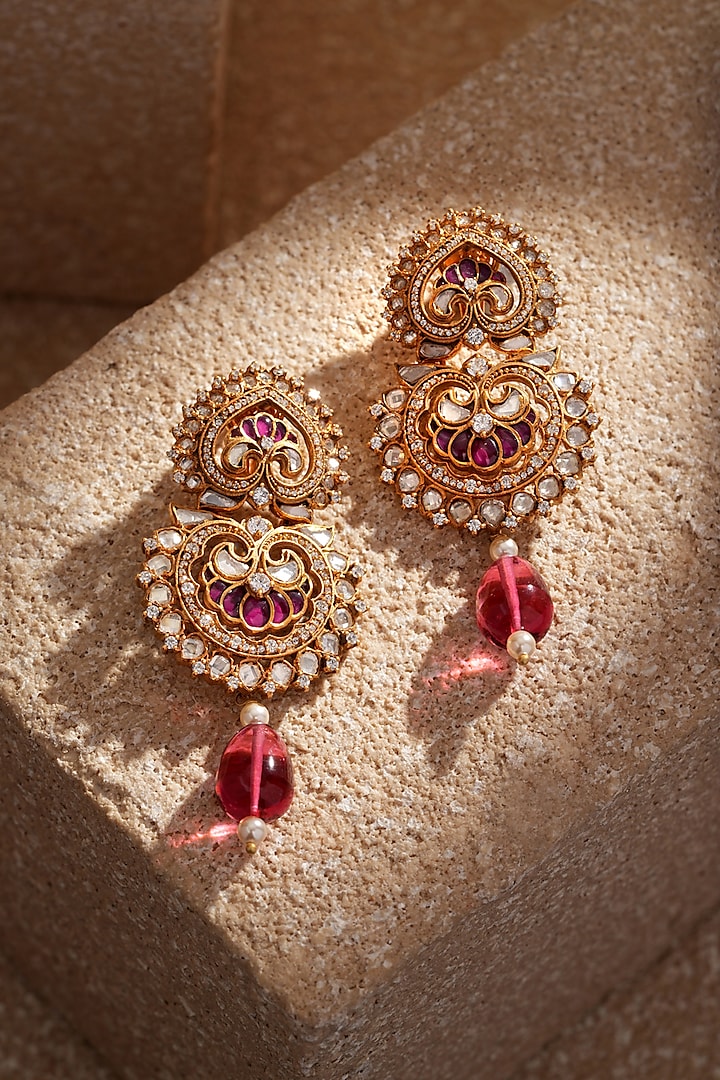 Earring Designs Tanishq Ruby Diamond Earrings Gold Finish Ruby