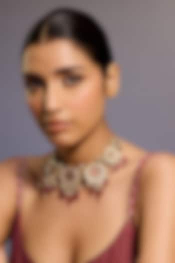Gold Finish Cabochon Stone & Zircon Necklace In Sterling Silver by Tarun Tahiliani Accessories at Pernia's Pop Up Shop