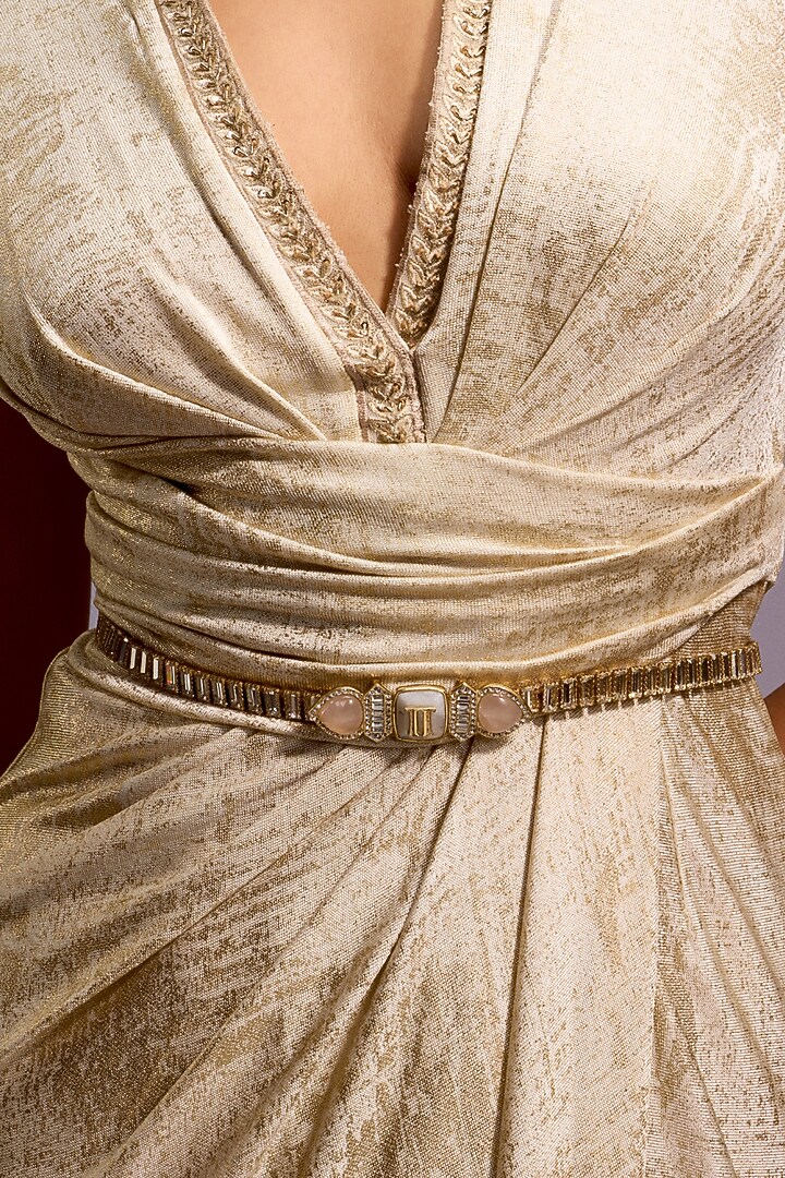 Black Monogrammed Baguette Stone & Crystal Belt  by Tarun Tahiliani Accessories at Pernia's Pop Up Shop