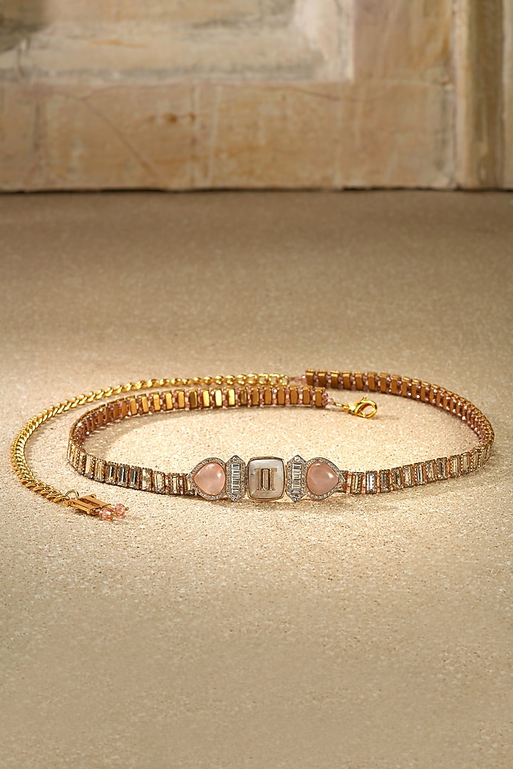 Black Monogrammed Baguette Stone & Crystal Belt by Tarun Tahiliani Accessories at Pernia's Pop Up Shop