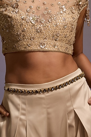 Taupe Swarovski Pearl & Crystal Belt by Tarun Tahiliani Accessories