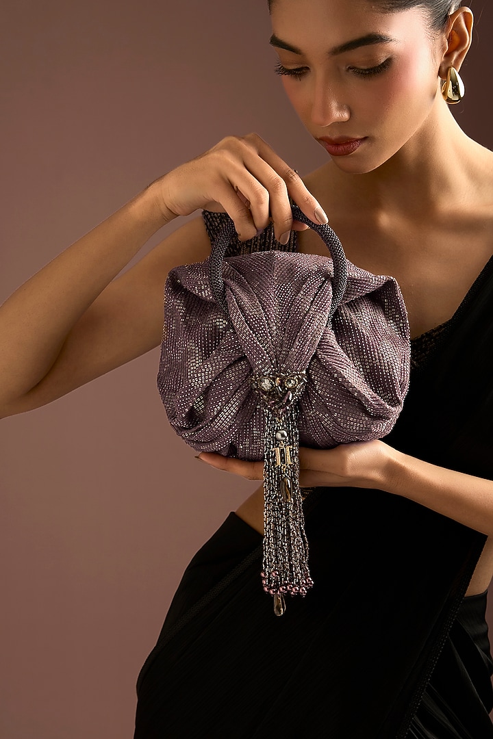 Black Fabric Embellished Bag by Tarun Tahiliani Accessories at Pernia's Pop Up Shop