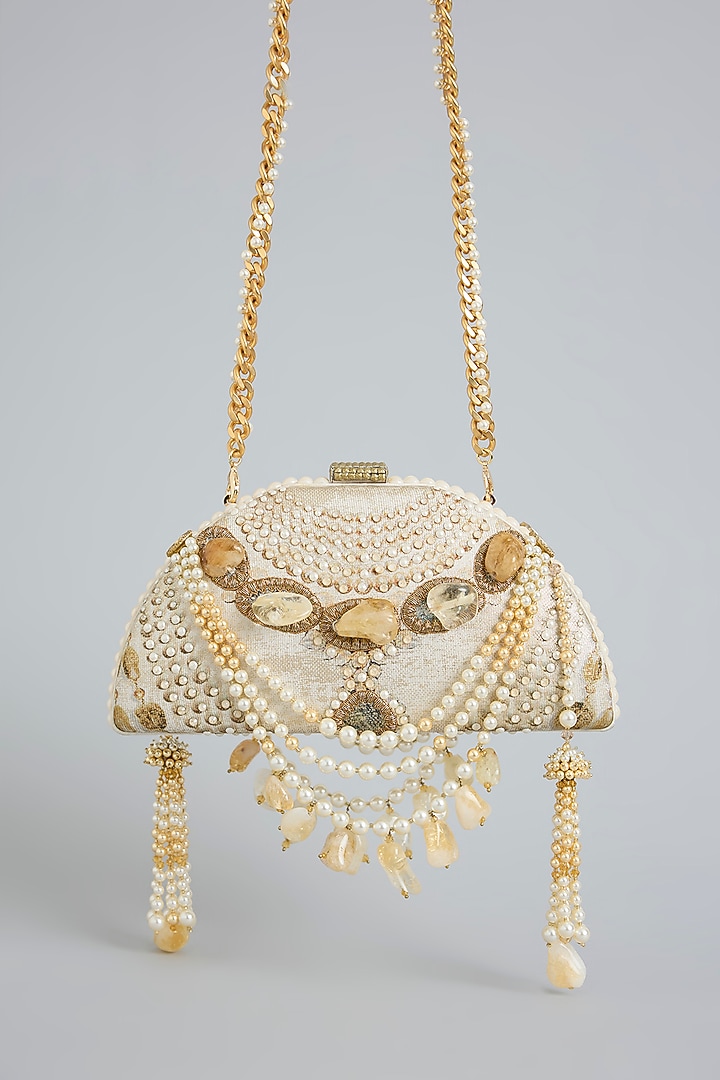 White Swarovski & Pearl Bag by Tarun Tahiliani Accessories at Pernia's Pop Up Shop