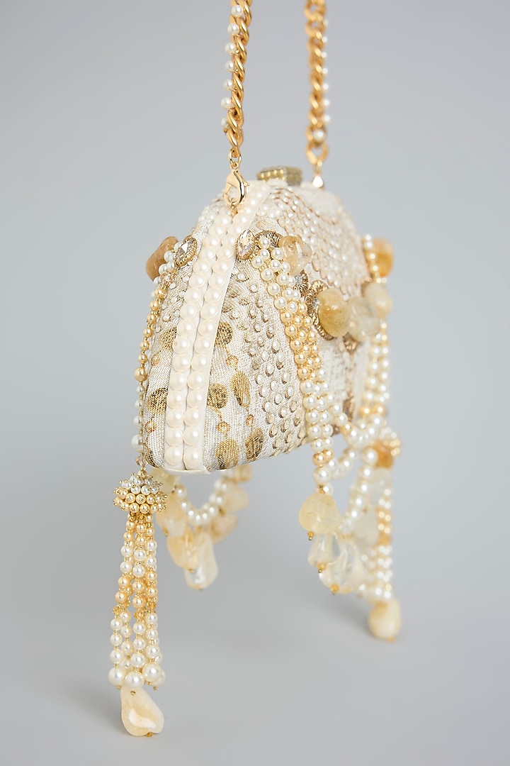 White Swarovski & Pearl Bag by Tarun Tahiliani Accessories at Pernia's Pop Up Shop