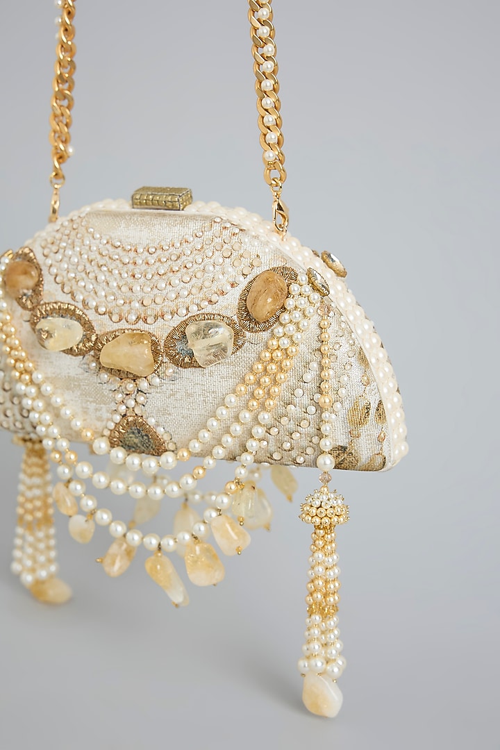 White Swarovski & Pearl Bag by Tarun Tahiliani Accessories at Pernia's Pop Up Shop