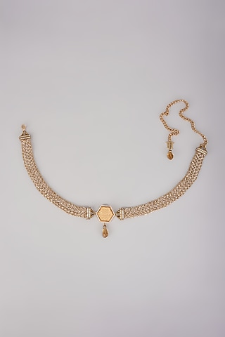 Gold Metal Beaded & Crystal Stone Belt by Tarun Tahiliani Accessories
