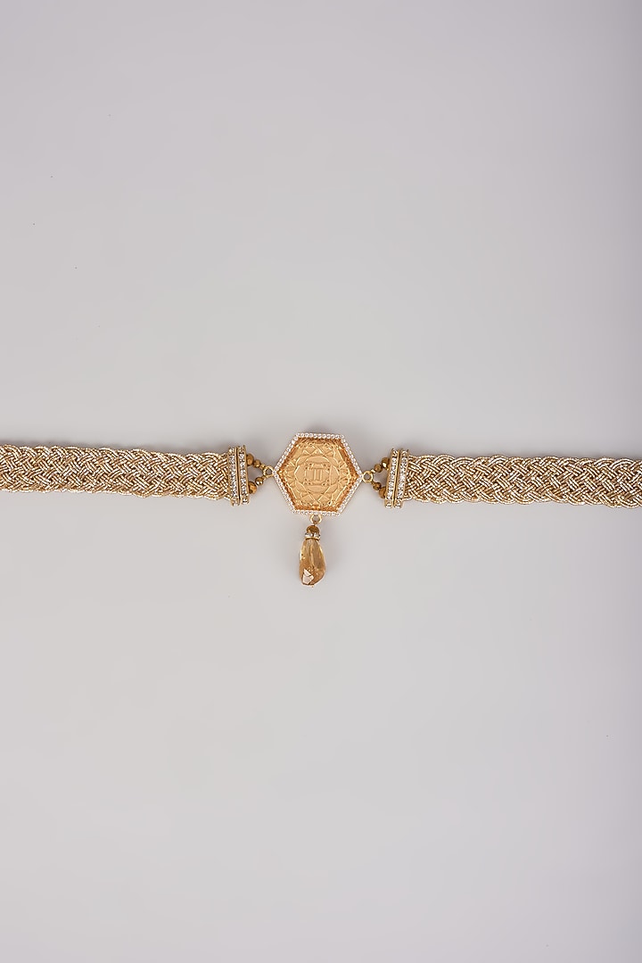 Gold Metal Beaded & Crystal Stone Belt by Tarun Tahiliani Accessories at Pernia's Pop Up Shop