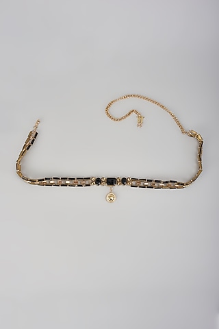 Black & Gold Metal Clawed Stone Belt by Tarun Tahiliani Accessories