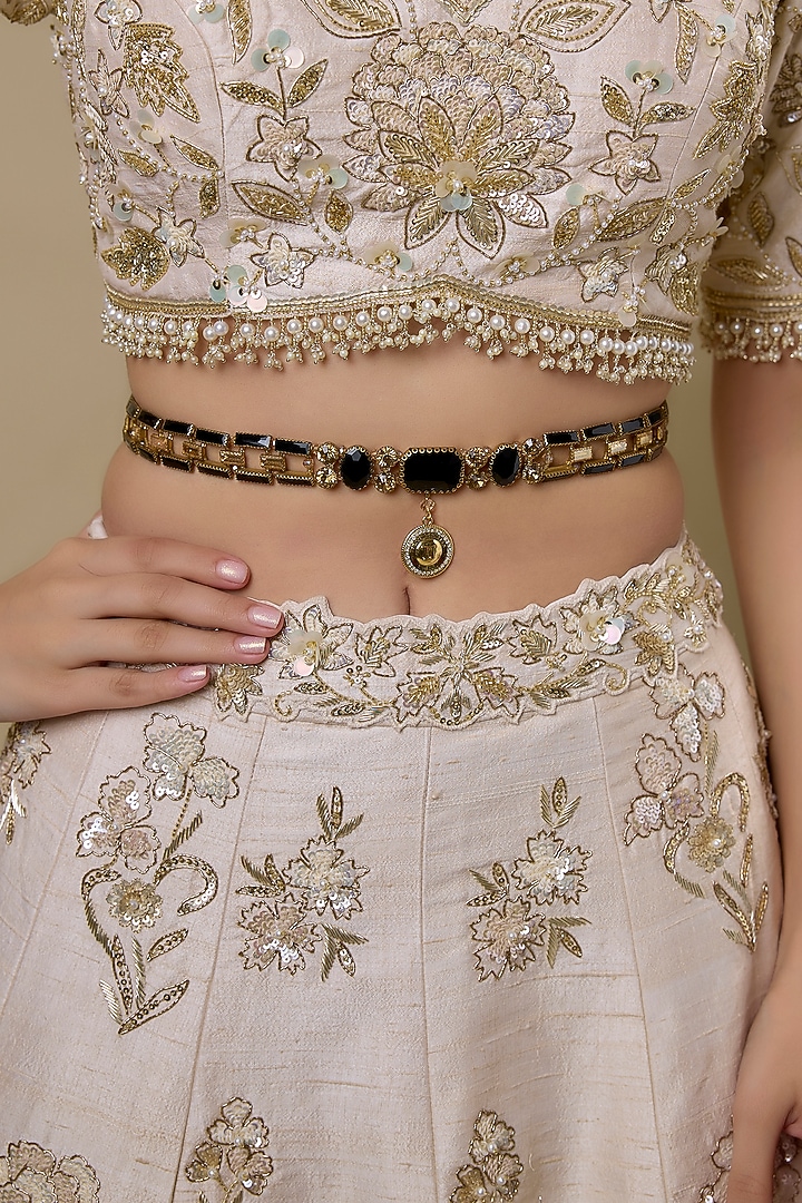 Black & Gold Metal Clawed Stone Belt by Tarun Tahiliani Accessories at Pernia's Pop Up Shop