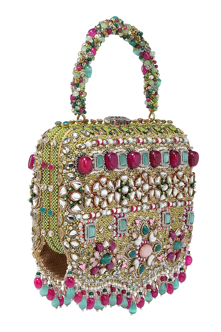 Multi-Colored Shantoon Hand Embroidered Clutch by Tarun Tahiliani Accessories at Pernia's Pop Up Shop