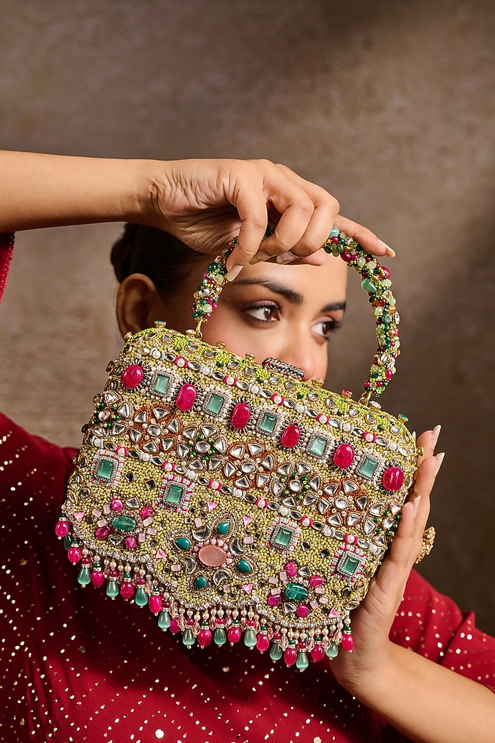 Multi-Colored Shantoon Hand Embroidered Clutch by Tarun Tahiliani Accessories at Pernia's Pop Up Shop