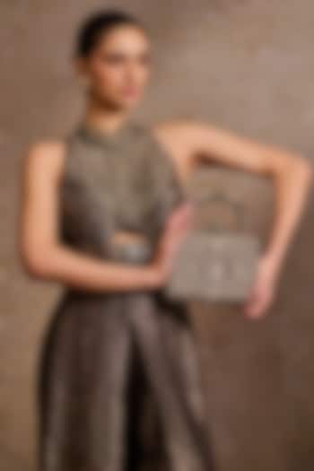 Silver Double Viscose Georgette Zardosi Embroidered Clutch by Tarun Tahiliani Accessories at Pernia's Pop Up Shop