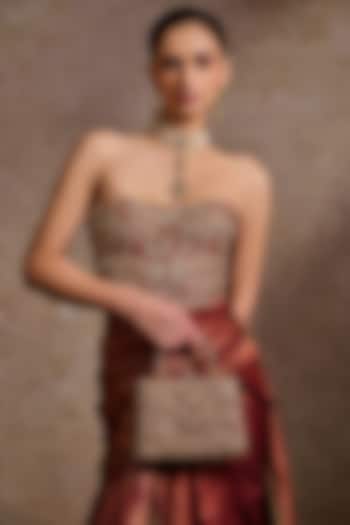 Maroon Kasab Satin Zardosi Embroidered Clutch by Tarun Tahiliani Accessories at Pernia's Pop Up Shop