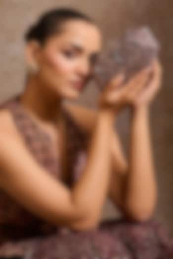 Chocolate Brown Net Sequins Embroidered Octagonal Clutch by Tarun Tahiliani Accessories at Pernia's Pop Up Shop