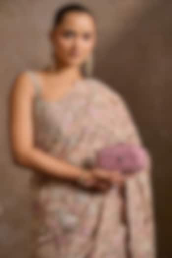 Blush Old Rose Net Sequins Embroidered Octagonal Clutch by Tarun Tahiliani Accessories at Pernia's Pop Up Shop