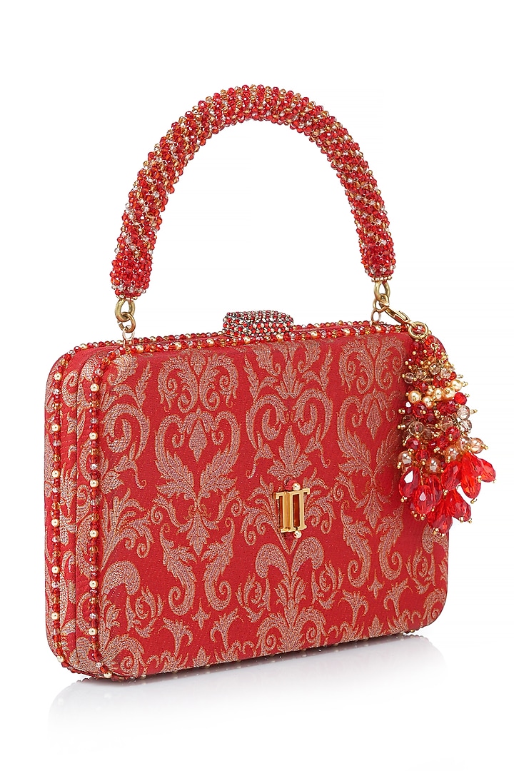 Siam Red Brocade Clutch by Tarun Tahiliani Accessories at Pernia's Pop Up Shop