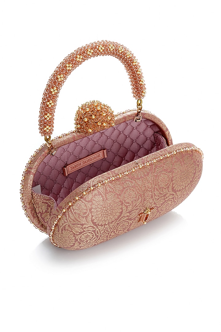 Salmon Pink Brocade Clutch by Tarun Tahiliani Accessories at Pernia's Pop Up Shop