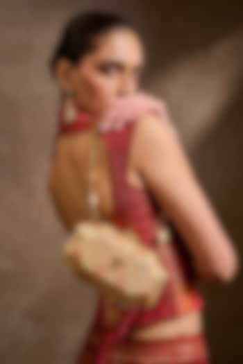 Ochre Brass Metal Beaded Clutch by Tarun Tahiliani Accessories at Pernia's Pop Up Shop