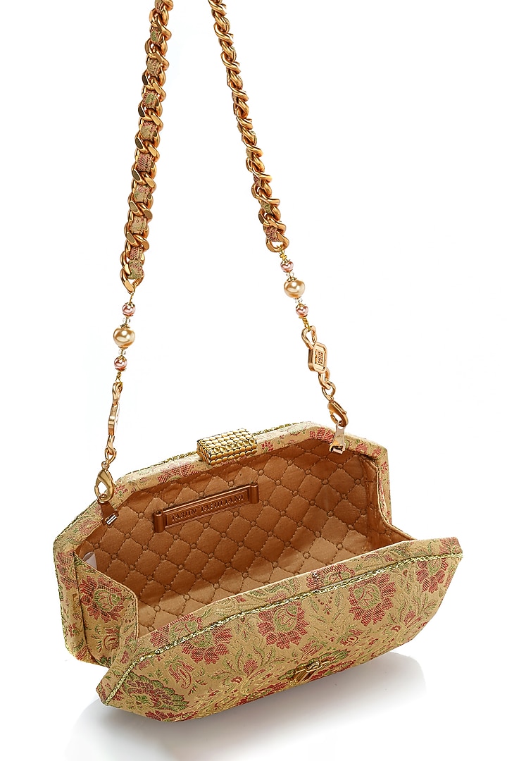 Ochre Brass Metal Beaded Clutch by Tarun Tahiliani Accessories at Pernia's Pop Up Shop