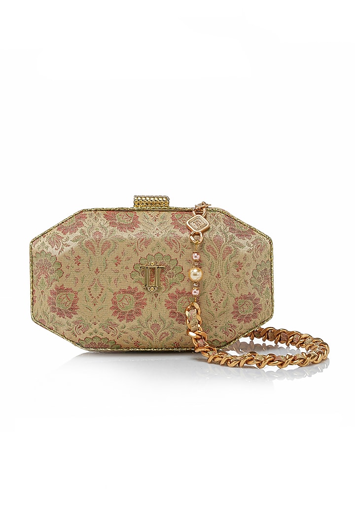 Ochre Brass Metal Beaded Clutch by Tarun Tahiliani Accessories at Pernia's Pop Up Shop