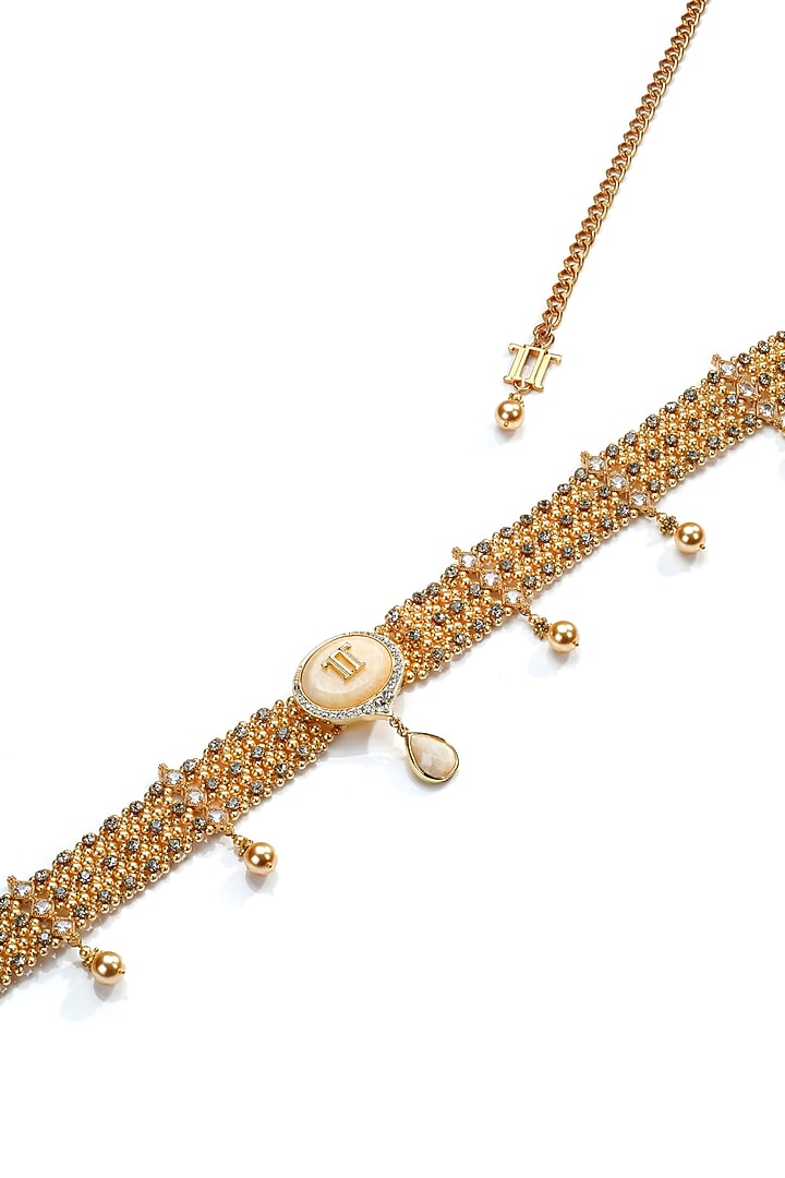 Gold Swarovski Pearl & Crystal Belt by Tarun Tahiliani Accessories at Pernia's Pop Up Shop