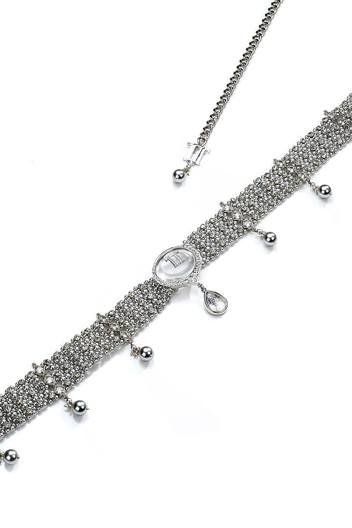 Silver Swarovski Pearl & Crystal Belt by Tarun Tahiliani Accessories at Pernia's Pop Up Shop