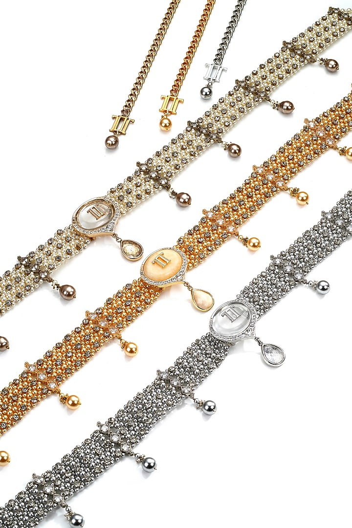 Silver Swarovski Pearl & Crystal Belt by Tarun Tahiliani Accessories at Pernia's Pop Up Shop