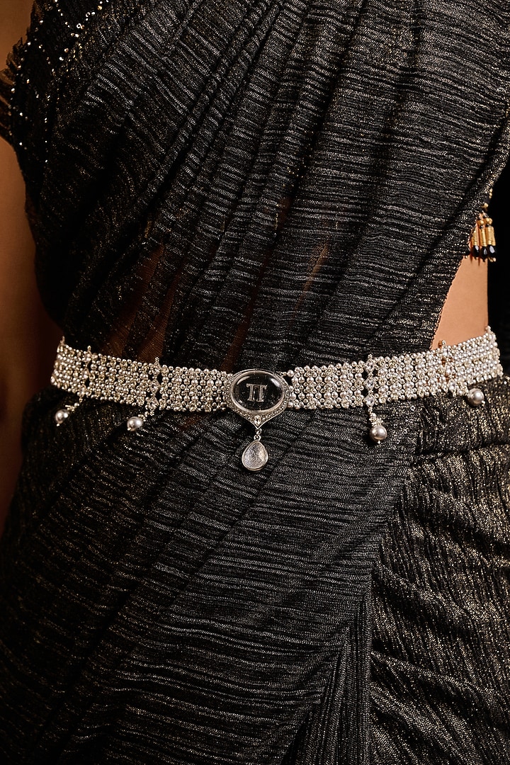 Silver Swarovski Pearl & Crystal Belt by Tarun Tahiliani Accessories at Pernia's Pop Up Shop