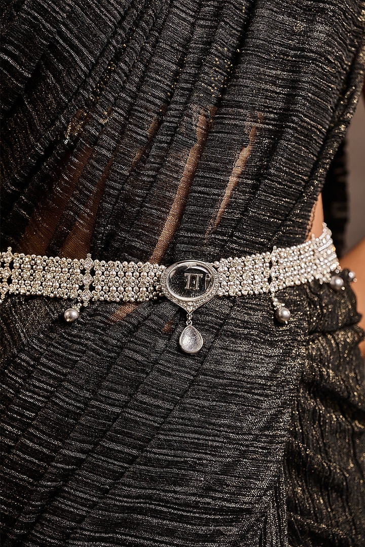 Silver Swarovski Pearl & Crystal Belt by Tarun Tahiliani Accessories at Pernia's Pop Up Shop