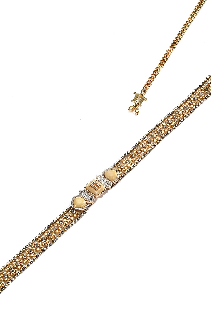 Gold Swarovski Pearl & Crystal Belt by Tarun Tahiliani Accessories at Pernia's Pop Up Shop