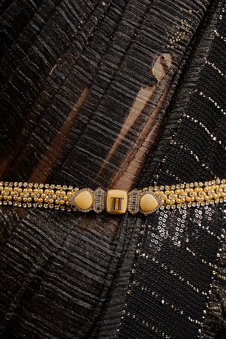 Gold Swarovski Pearl & Crystal Belt by Tarun Tahiliani Accessories at Pernia's Pop Up Shop