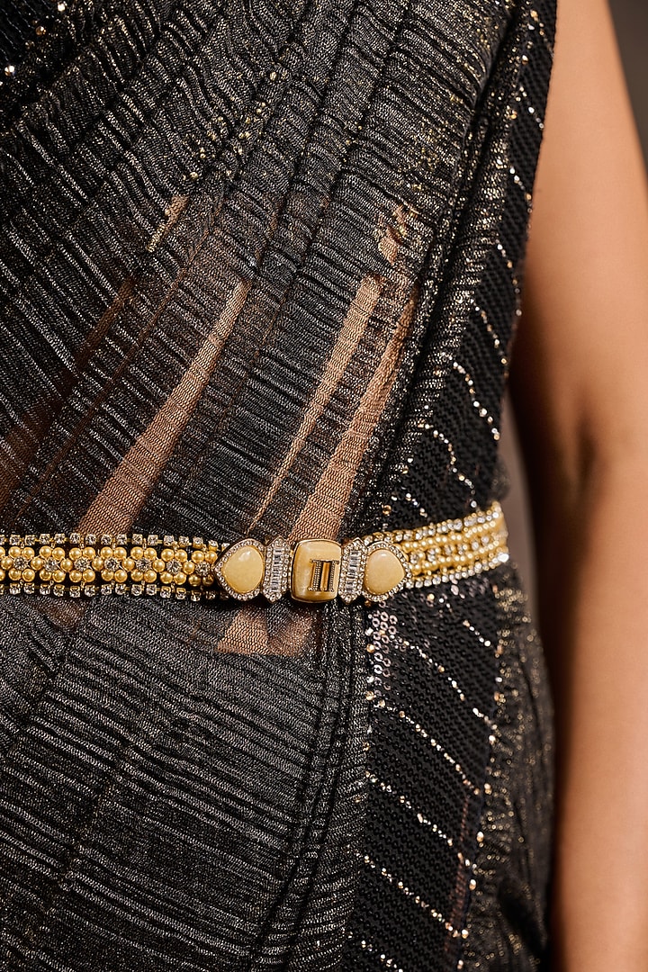 Gold Swarovski Pearl & Crystal Belt by Tarun Tahiliani Accessories at Pernia's Pop Up Shop