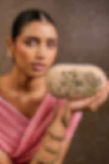 Ivory Velvet Kashida Embroidered Clutch by Tarun Tahiliani Accessories at Pernia's Pop Up Shop