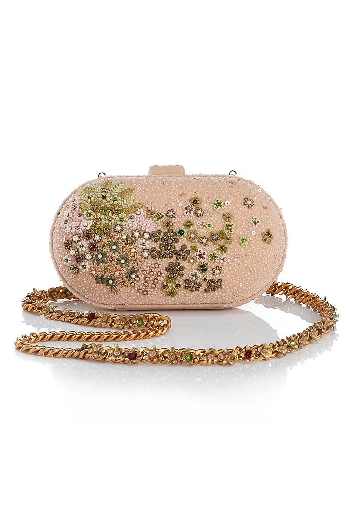 Ivory Velvet Kashida Embroidered Clutch by Tarun Tahiliani Accessories at Pernia's Pop Up Shop