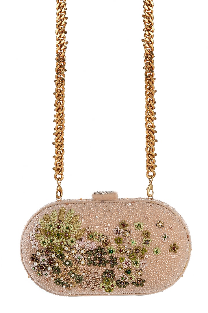 Ivory Velvet Kashida Embroidered Clutch by Tarun Tahiliani Accessories at Pernia's Pop Up Shop