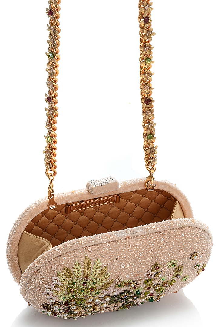 Ivory Velvet Kashida Embroidered Clutch by Tarun Tahiliani Accessories at Pernia's Pop Up Shop