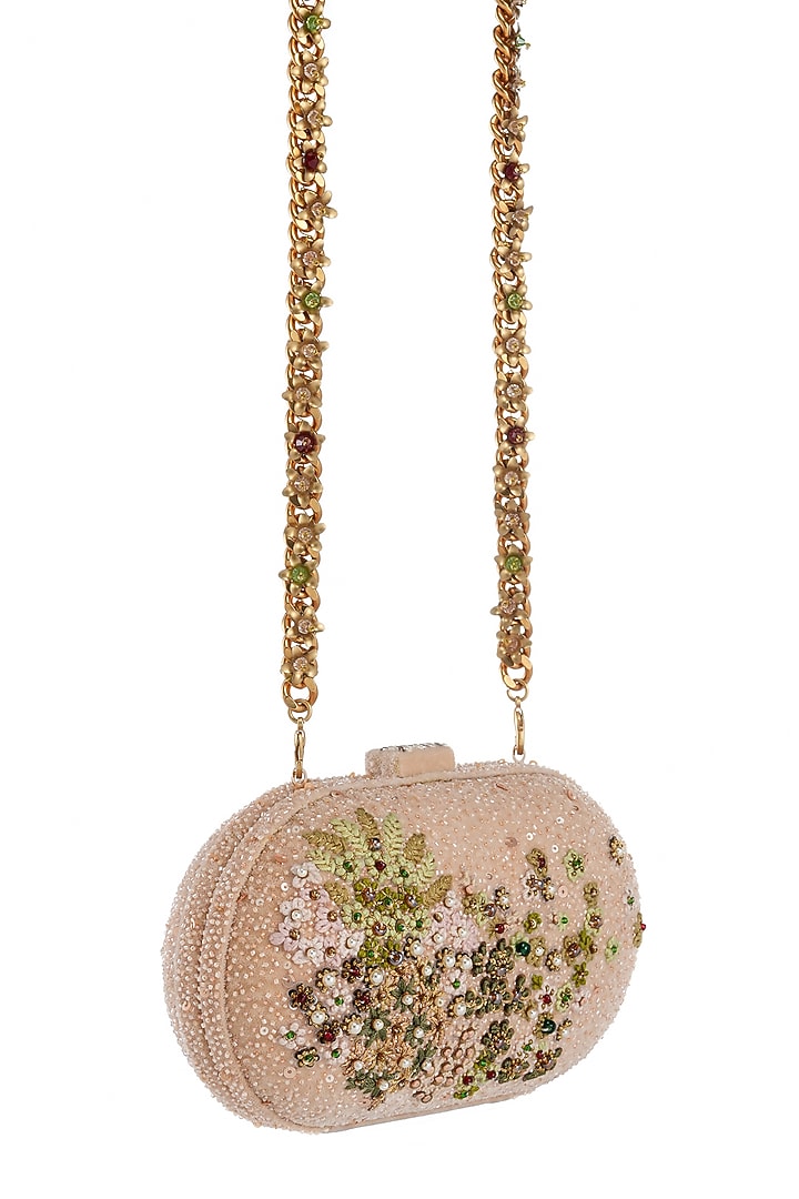 Ivory Velvet Kashida Embroidered Clutch by Tarun Tahiliani Accessories at Pernia's Pop Up Shop