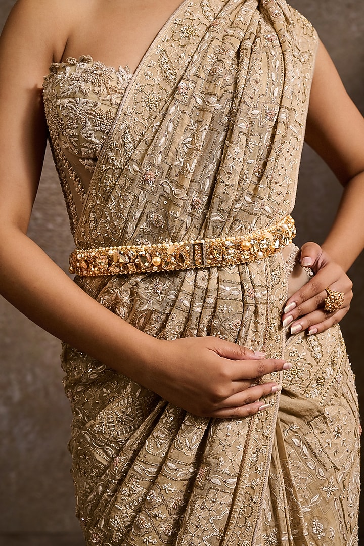 Gold Baroque Crystal & Pearl Belt by Tarun Tahiliani Accessories at Pernia's Pop Up Shop