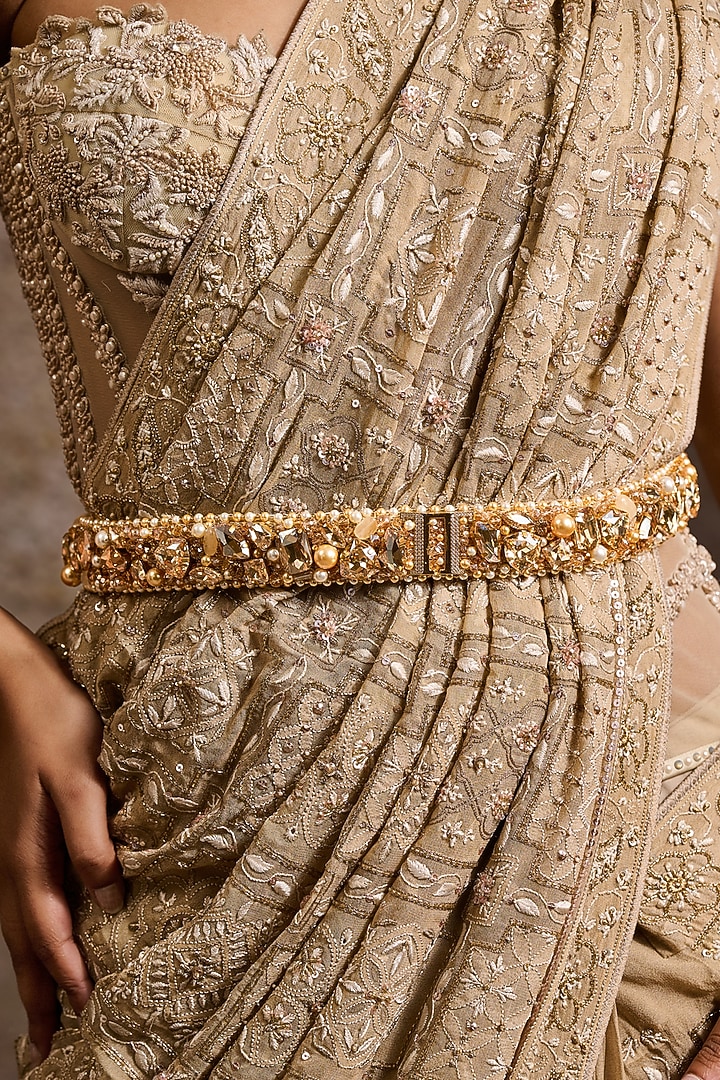 Gold Baroque Crystal & Pearl Belt by Tarun Tahiliani Accessories at Pernia's Pop Up Shop