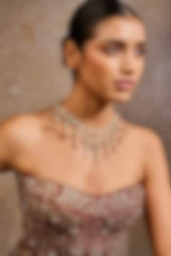 Gold Plated Zircon & Swarovski Pearl Floral Necklace In Sterling Silver by Tarun Tahiliani Accessories at Pernia's Pop Up Shop